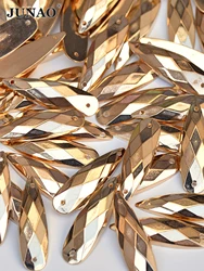 JUNAO 200Pcs 8*28mm Large Size Sewing Gold Teardrop Rhinestones Flatback Acrylic Crystal Stones Applique For Clothing Make