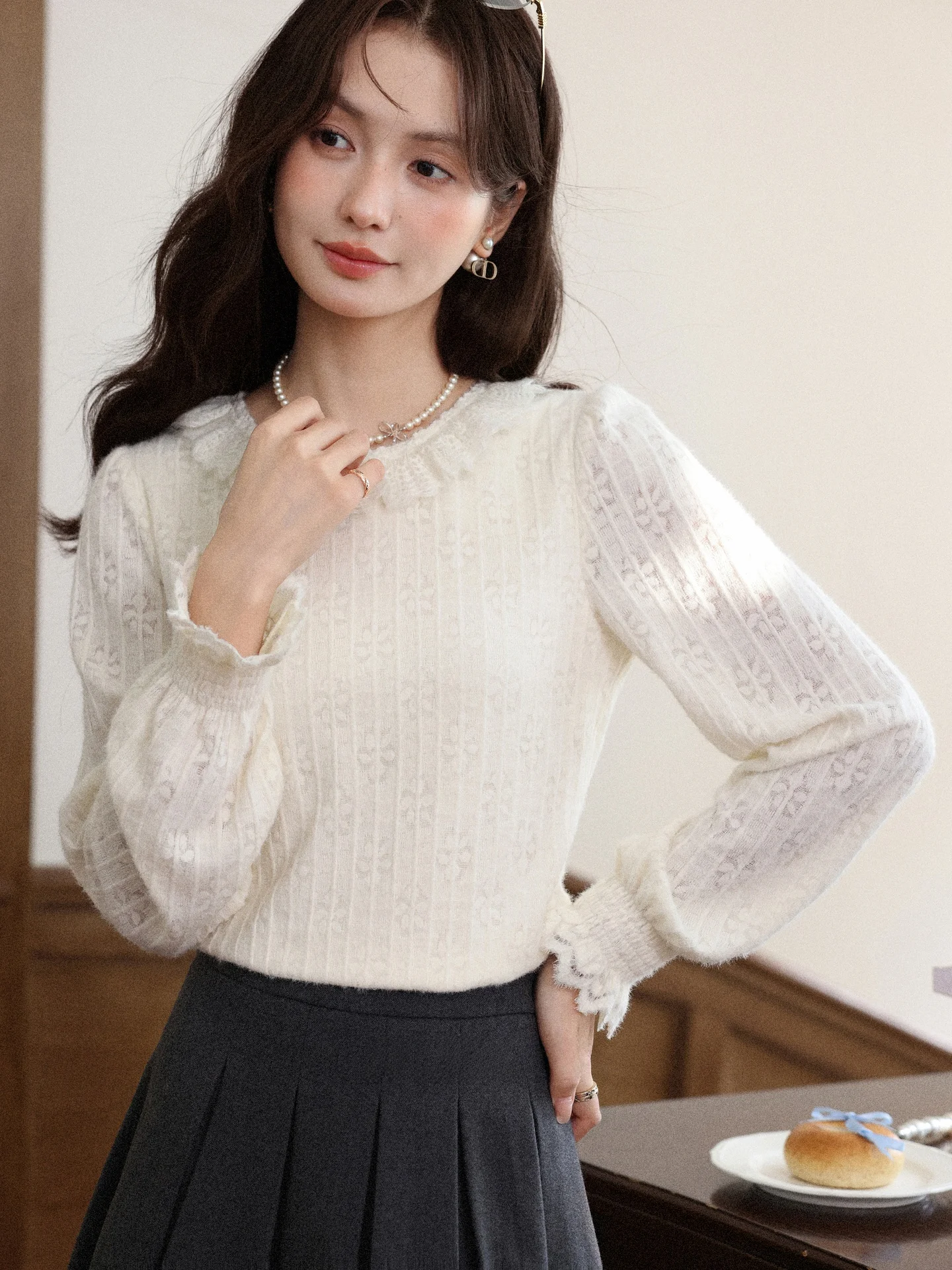 

Женская теплая кофта из искусственного бархата с кружевом, длинным рукавом, свободного кроя, с круглым вырезом, для ношения под одеждой, новая осенняя коллекция South Deer