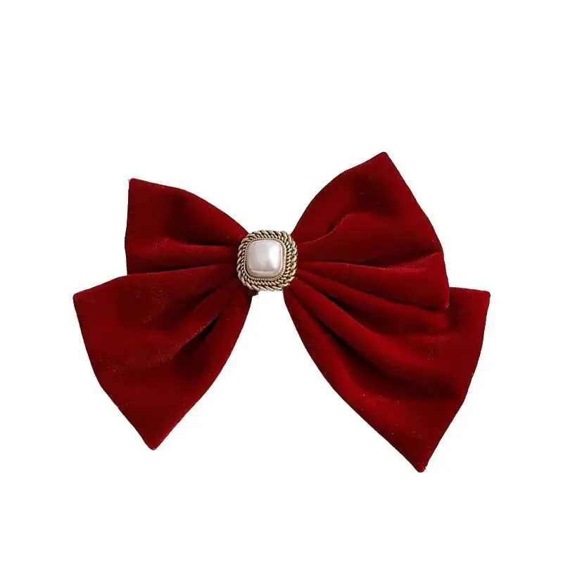 قطعة واحدة من غطاء الرأس المخملي الأحمر لإكسسوارات نخب الزفاف دبوس الشعر مع مشبك لؤلؤي ذو مظهر راقي لظهر الرأس #4