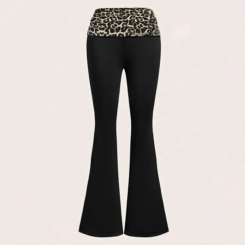 موضة ليوبارد المرقعة متوهج السراويل النساء الأمريكية الرياضة غير رسمية طماق امرأة ربيع الخريف رقيقة تنفس واسعة الساق الجوارب #4