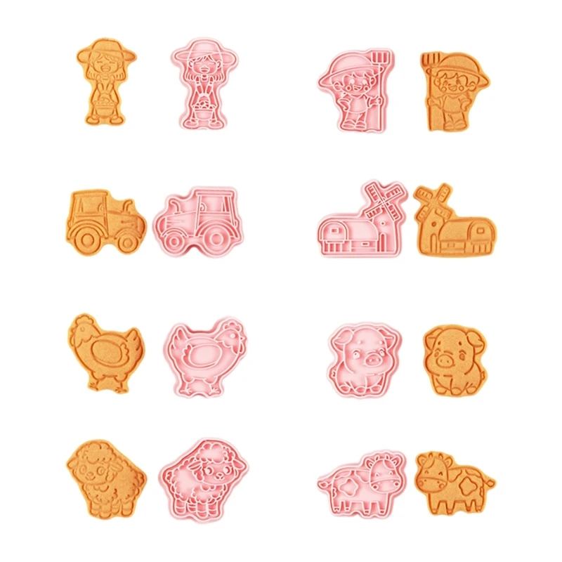 8Pieces Cookie Molds Biscuit Cutter Farm Animal Cookie Molds Baking Tool PP Texture for Familys Gatherings Dropsale