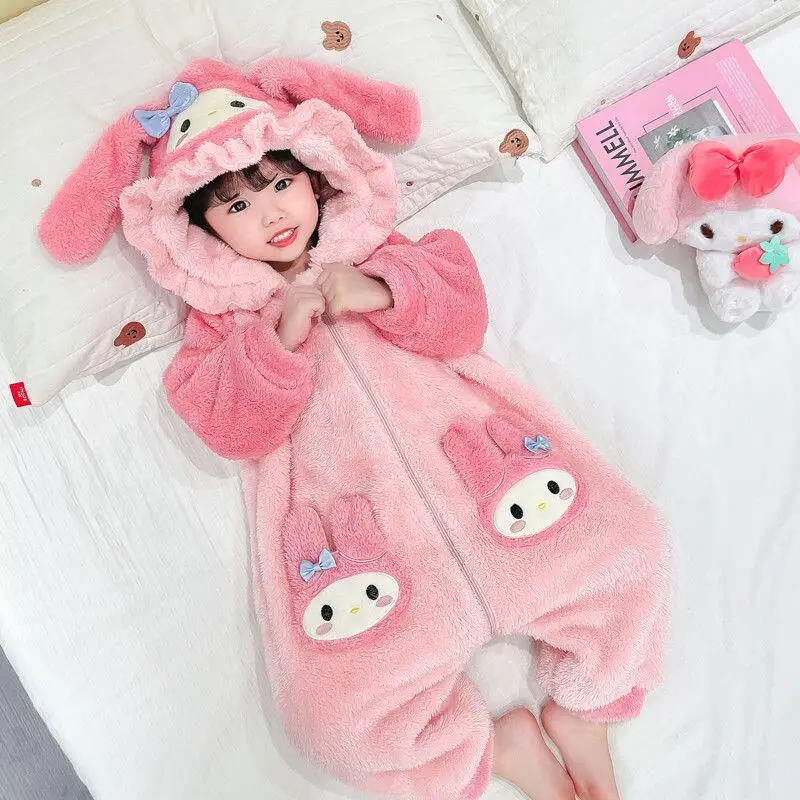 

Sanrio My Melody Thicken Onesie Pajamas Girl Winter Coral Fleece Child Kawaii Anime Cartoon Fashion New Style Casual Homewear