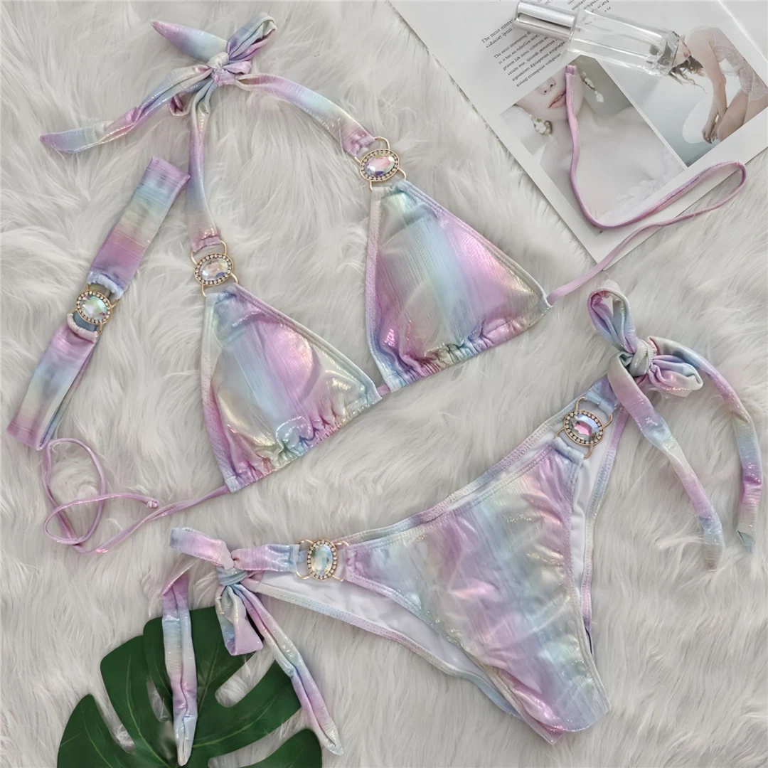 Mit Stirnband, Halterneck, Scrunch-Butt-Bikini, Damen-Badeanzug, dreiteiliges Bikini-Set, Damen-Bademode, Badeanzug, Schwimmanzug V6188 – Detail 13