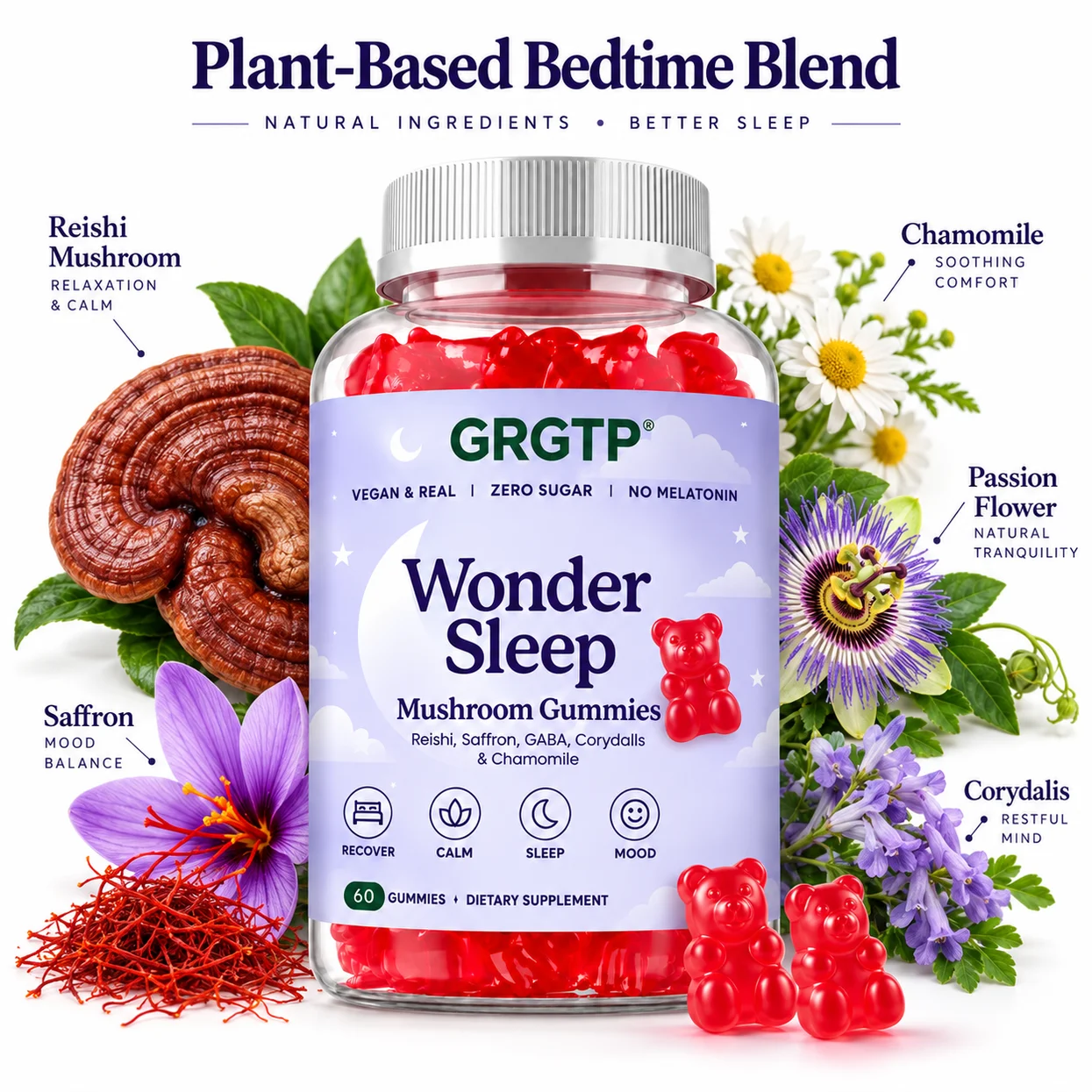 Wondersleep Mushroom Gummies - Improve Insomnia, Regulate Sleep Cycles, Relaxation and Calm, Stress Relief, Enhance Immunity