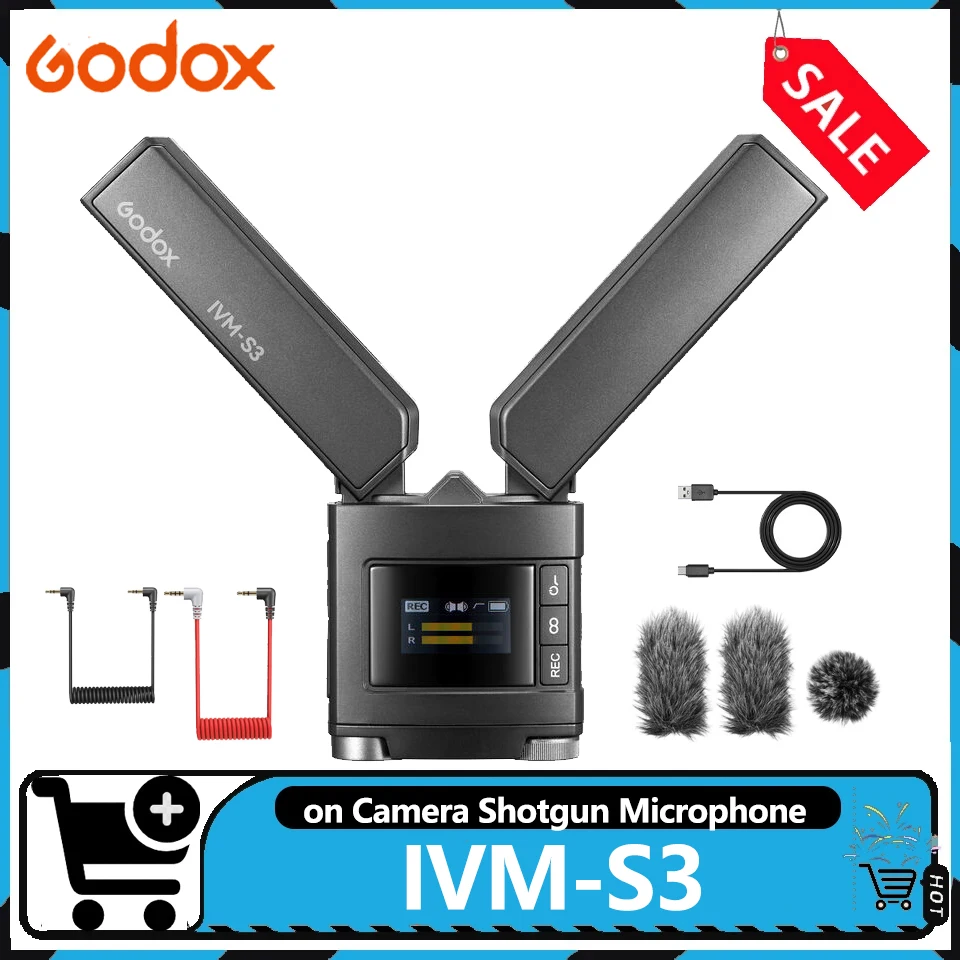 

Микрофон Godox IVM-S3 для камеры, двойной кардиоидный, направленный, максимальный уровень звука 100 дБ, для камер и мобильных устройств