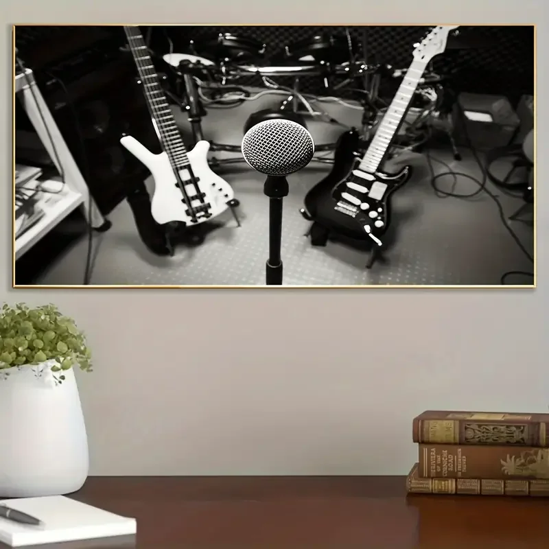 (1PC Unframe)1pc Unframed Monochrome Style Canvas Print Poster, Musical Instruments Guitar Play Painting, Canvas Wall Art, Artwo