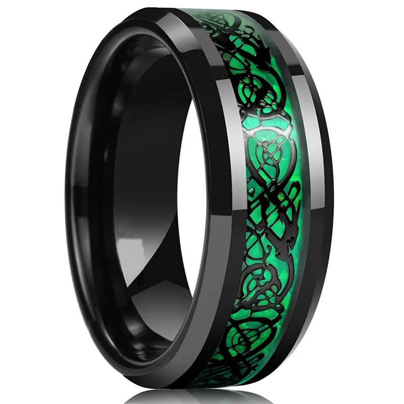 Romantic Emerald Women's Ring, Stainless Steel Dragon Pattern Men's Couple Ring Accessories Gift