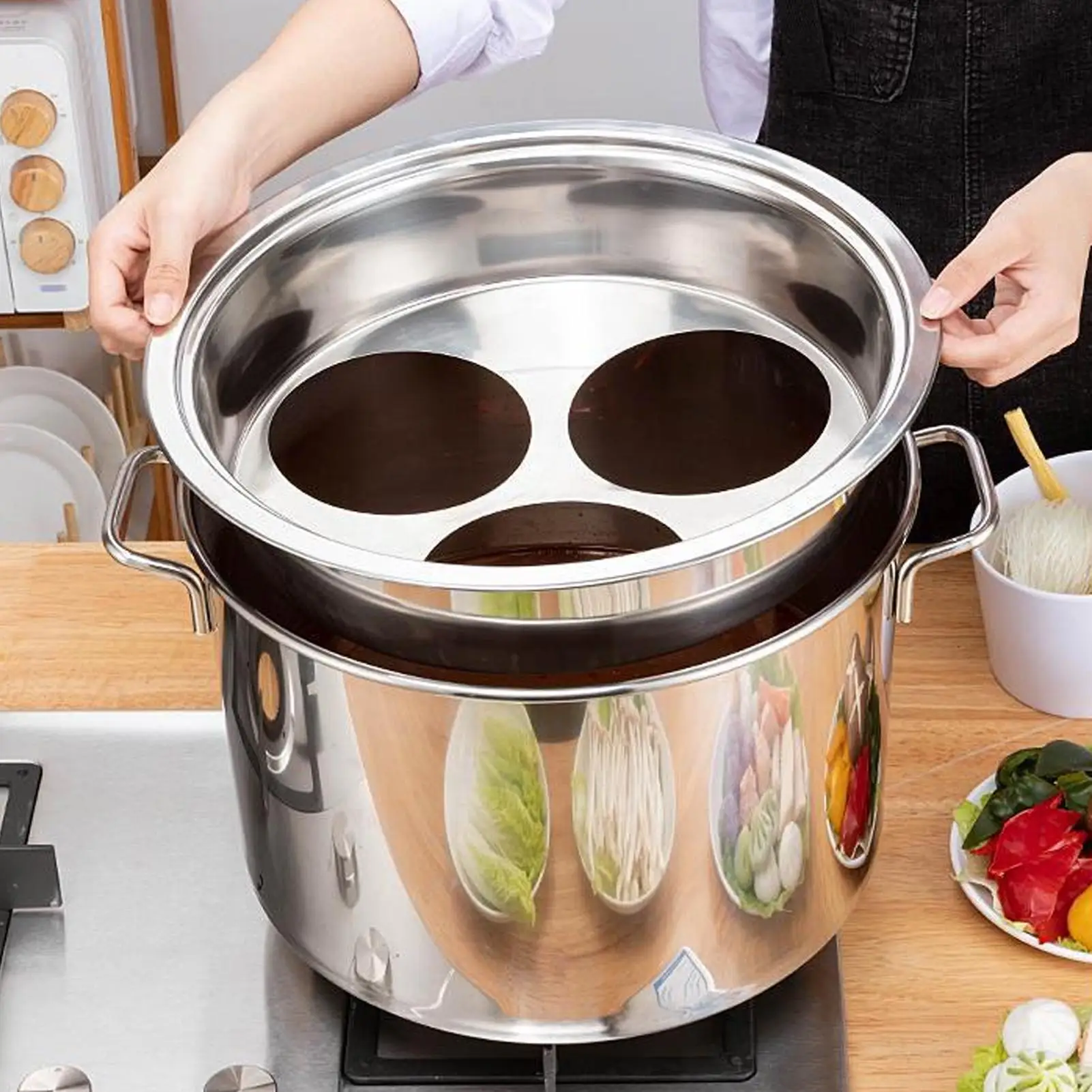 Stainless Steel Cooker Insert Set with Strainer Baskets Multipots Cooking Tool for Noodles Pasta Dumplings