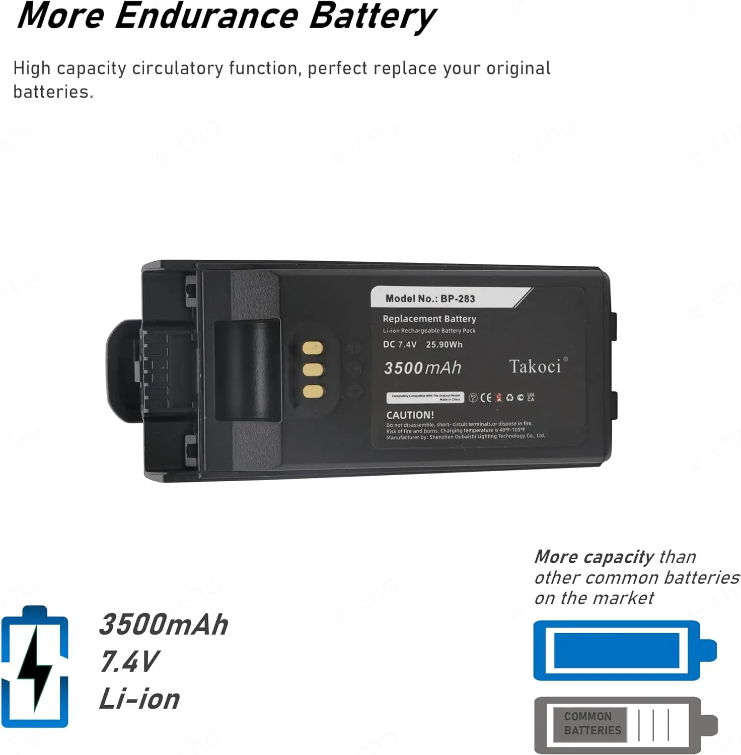 Replacement Battery for Icom  IC-F3400, IC-F3400D, IC-F3400DP, IC-F3400DPS, IC-F3400DPT, IC-F3400DS, IC-F3400DT, IC-F4400