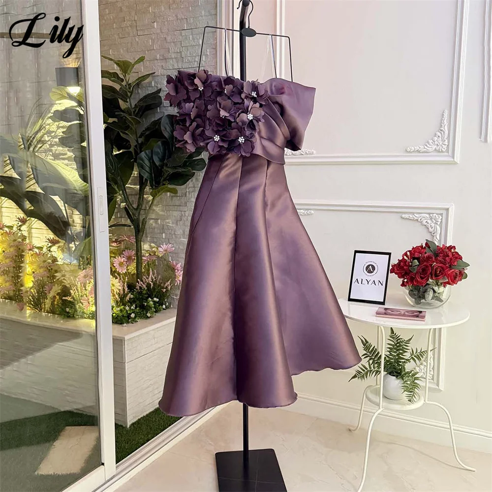 

Lily Purple Stain Party Dress Off Shoulder Night Dress 3D Flower Celebrity Dress Lace Up Back Prom Evening Dress Gown Customized