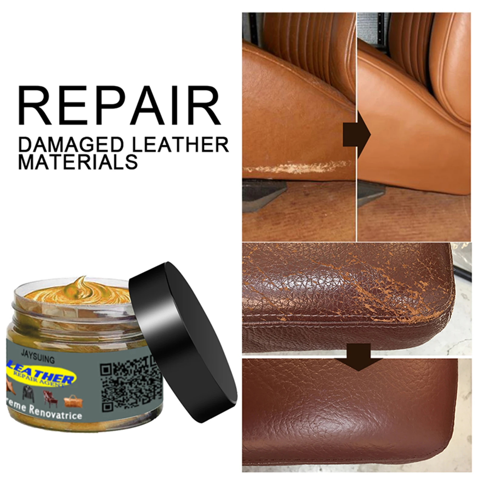 Leather Recoloring Paste Super-fast Drying Leather Repair Gel for Leather & Vinyl Couches Boat Car Seats Furniture