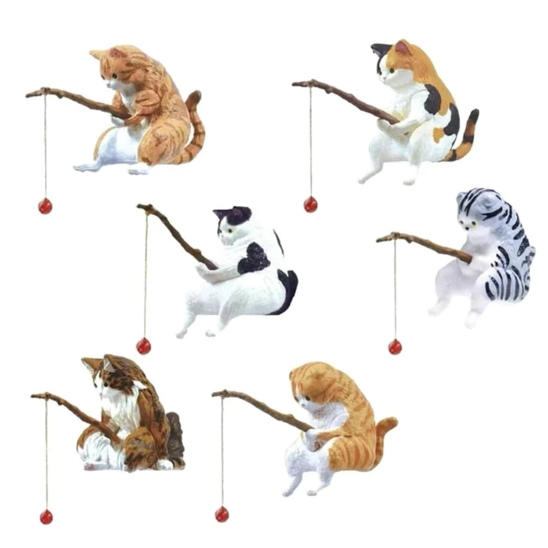 Funny Fishing Kitten for Aquarium Glass Wall Pendant Landscaping FishTank Cartoon Decors Statue Resin Drop shipping