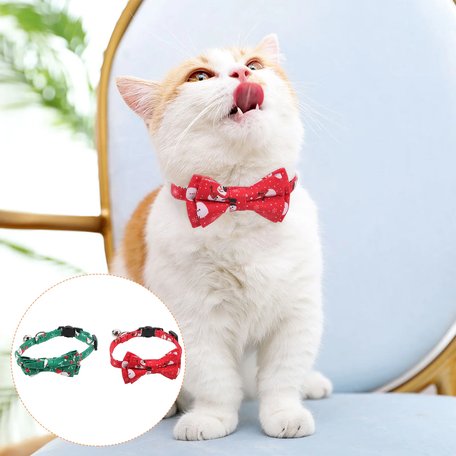 

2Pcs Christmas Cat Collars with Bells Bow Kitten Collar Festive Wearing Everyday Use Photo Props Christmas Cat Collar