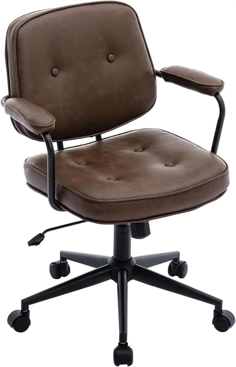 

Retro PU Leather Office Computer Desk Chair with Armrest, Modern Mid Back Swivel Task Chair Rolling Adjustable for Home Office