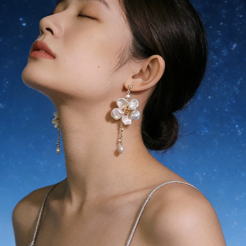 

Серьги-гвоздики с натуральным жемчугом в форме пятилепесткового цветка, роскошные модные серьги-подвески с кисточками для женщин, очаровательные ювелирные украшения, подарки