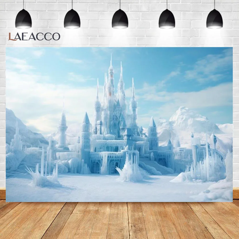 Winter Castle Photography Backdrop Forest Ice Frozen World Winter Wonderland Party Christmas Tree Baby Birthday Photo Background