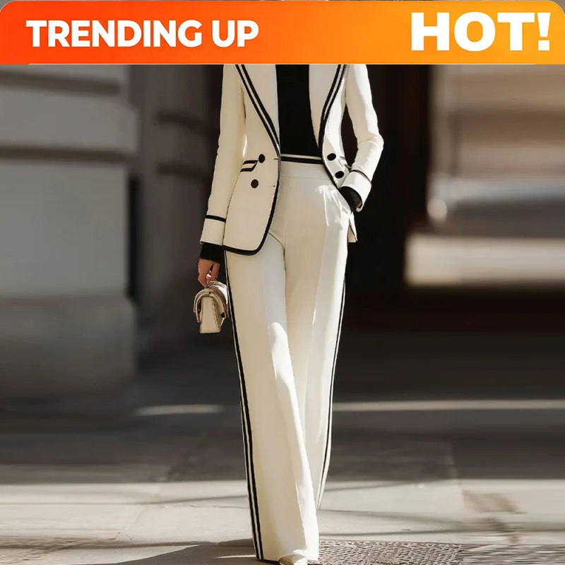 Customization A+ Sale Women's Double Breasted Blazer 2 Piece Set Lapel Long Sleeve Jacket With Long Pants Office Lady Formal Out