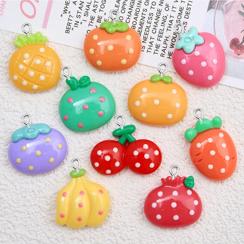 Cabochons en résine à dos plat pour épingle à cheveux, série de fruits à pois blancs brillants, scrapbooking, bijoux à bricoler soi-même, accessoires de décoration artisanale, 10 pièces