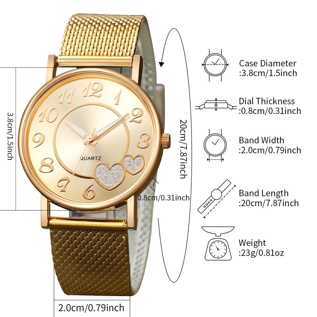 6PCS/Set Fashion Women\'s Watch Plastic Band Quartz Watch Rhinestone Heart Jewelry Set(Without Box)