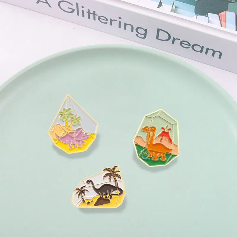 Pin Custom Cute Animal Badge Desert Ocean Tyrannosaurus Brooches Bag Clothes Lapel Pin Fashion Jewelry Dinosaur Paradise Enamel