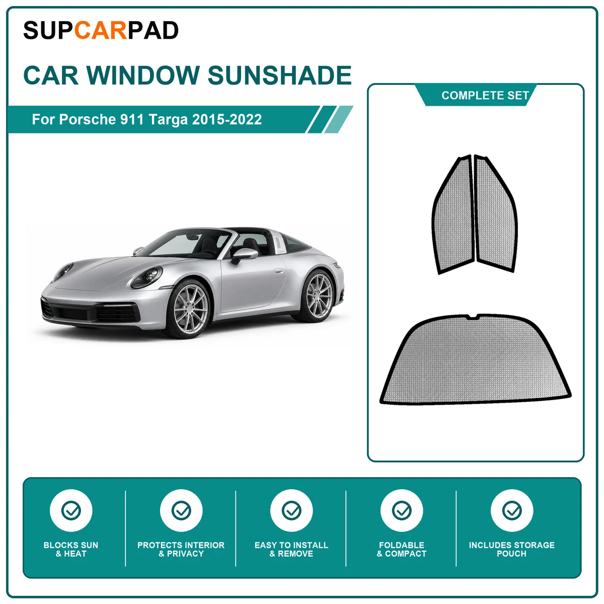 For Porsche 911 Targa 2015-2022 Full Set Car Window Sunshades UV Block Privacy Heat Insulated Foldable Car Curtain