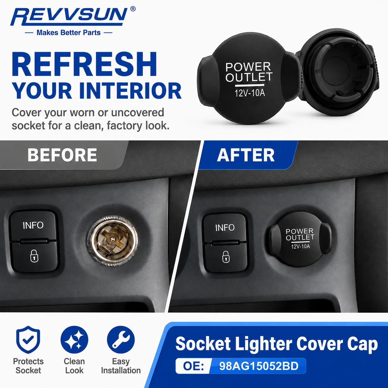 12V Aux Power Outlet Cap Plug Cigarette Lighter Socket For Ford Focus Fiesta Mondeo Ranger Kuga Edge Transit / Transit Connect view 5