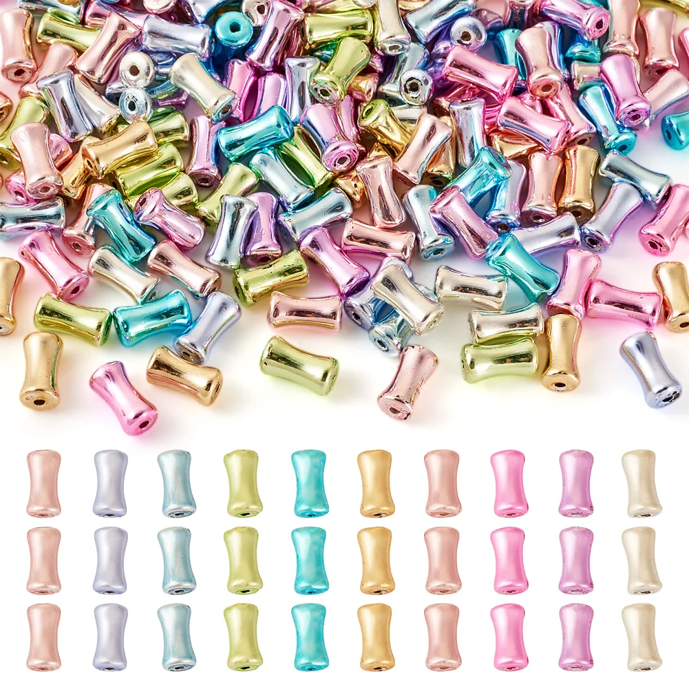 200Pcs Electroplate Glass Bamboo Stick Spacer Bead Colorful Column Bead for DIY Earring Bracelet Necklace Jewelry Making 8x4.5mm