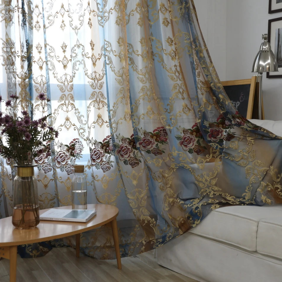 

Luxury Embroidered Flower Tulle Fabric Curtains Voile For Living Room Sheer Curtains Drapes For Bedroom Door Balcony Home Decor