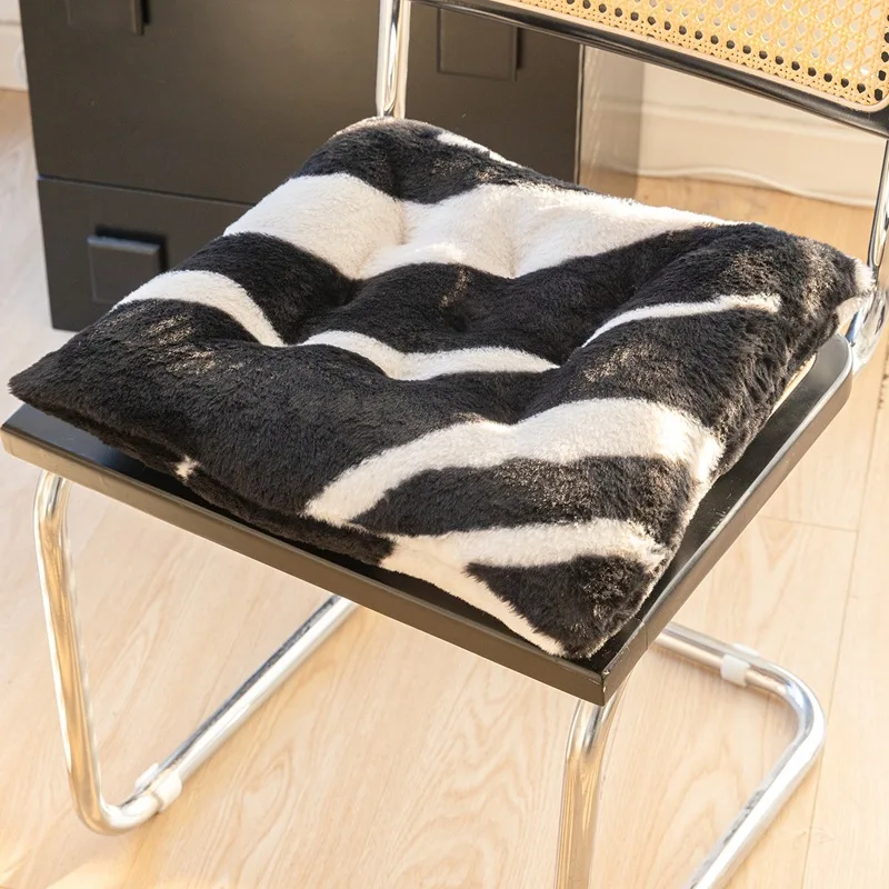 2025 New Zebra Pattern Plush Chair Cushion Thick Leisure Seat Cushion for Office Home Autumn and Winter Warm Sitting Artifact
