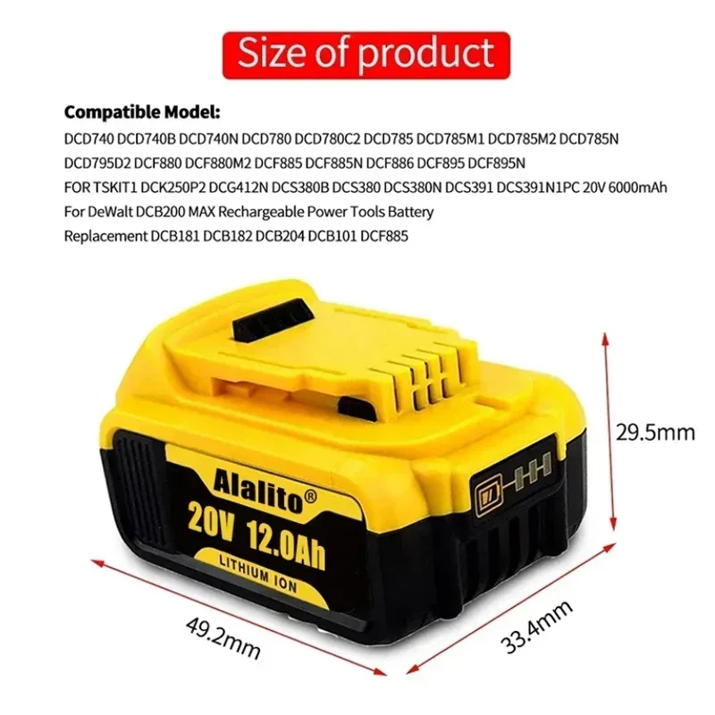 Nova bateria de íon-lítio genuína 18v/20 volts max 12000mah dcb200 para dewalt dcb205 dcb201 dcb203 baterias de ferramentas elétricas