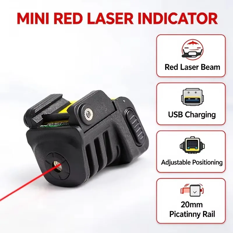 Mini USB Rechargeable Red Dot Indicator, Adjustable Outdoor Positioning Laser Light for 20mm Picatinny Rail