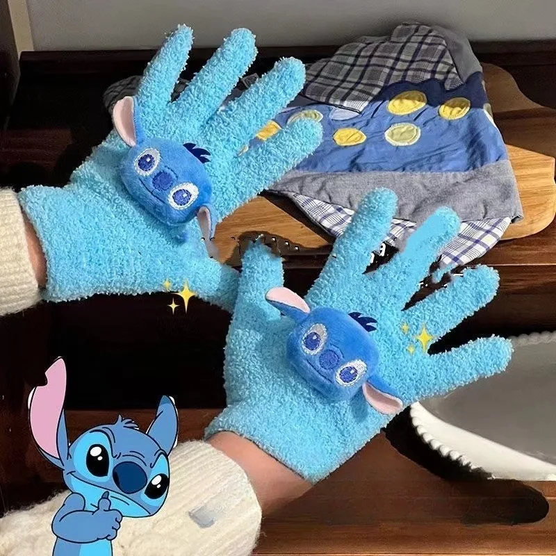 

Stitch Disney Gloves Boys Girls Anime Kawaii Winter Warm Thickened Mittens Student Cycling Outdoors Knit Accessories Xmas Gift
