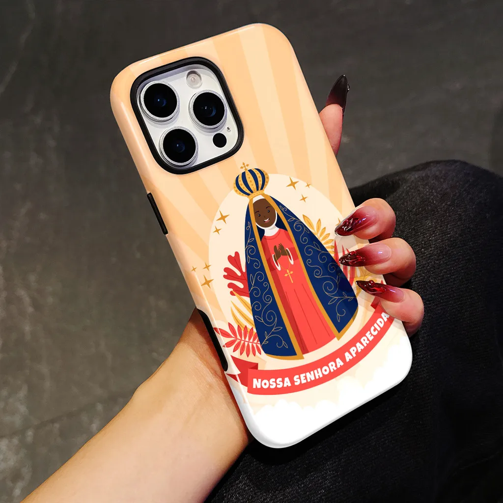Capa de Celular Nossa Senhora Aparecida para iPhone 17 16 15 14 13 12 11 Pro Max Air 16 Plus com Camada Dupla Traseira