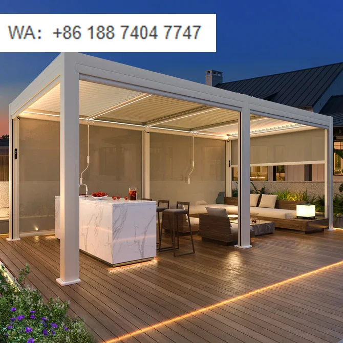 

Уличная выдвижная алюминиевая пергола с регулируемой жалюзийной крышей, водонепроницаемая, с моторизованным управлением, с порошковым покрытием - 1 комплект