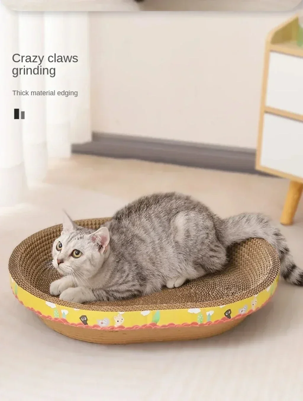 Katzenkratzbrett, schützt Möbel, Schleifklaue, Spielzeug, ovales Wellpappe, verschleißfestes Katzennest, Katzenzubehör – Detail 5