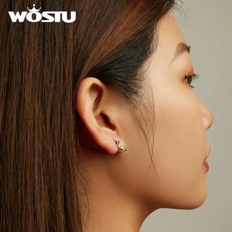 WOSTU 925 Sterling Silver Cute Cat Earrings Oxidation Shining Ear Buckles Hypoallergenic for Wowem Daily Wearing Party Gift