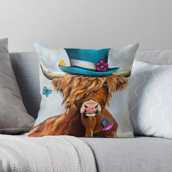 Scottish Highland Cow  Printing Throw Pillow Cover Comfort Home Car Hotel Office Case Bedroom Pillows not include One Side