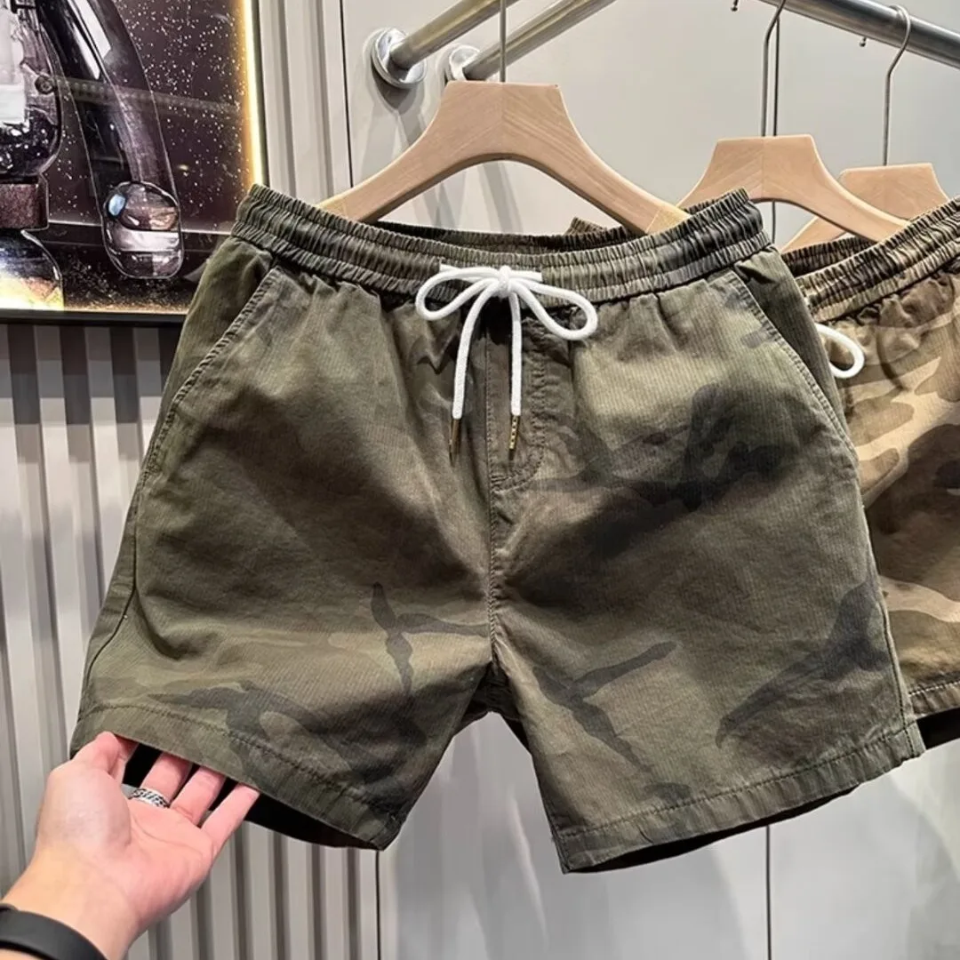

Летние повседневные свободные камуфляжные шорты с эластичной резинкой на талии, модные мужские брюки, дышащие легкие брюки из полиэстера, рабочая одежда