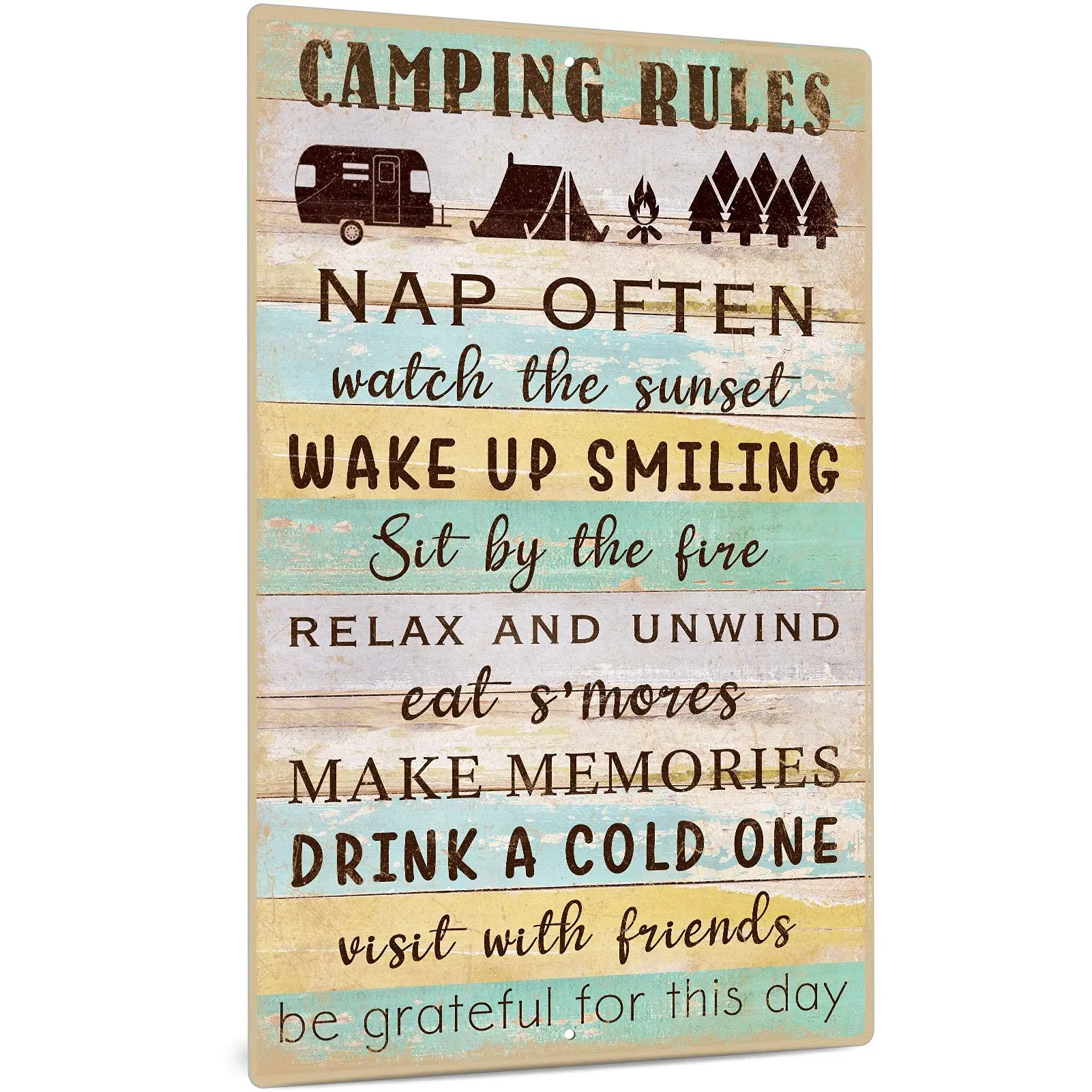 Decor Camping Decor, Retro Wall Poster Plaque Outdoor Sign for Bar, Campsite, Lake House, Cabin, 12x8 Inches Aluminum Metal Sign