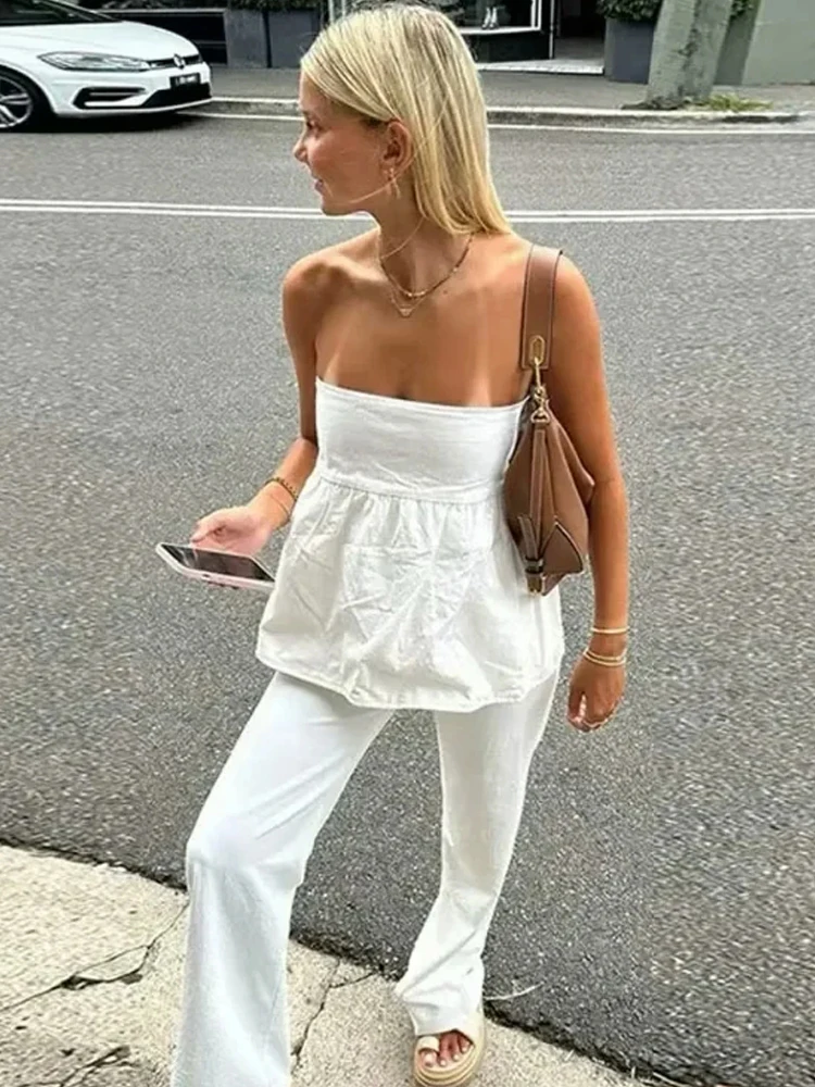 TRAF StraplessTop Women Off shoulder Corset top Pink White Red Blue Top Without straps Backless Sleeveless Crop top Woman 2024