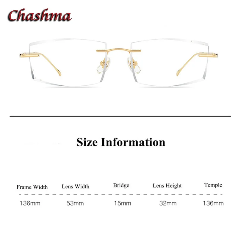 Chashma Men Eyeglass Transparent Lenses Titanium Frame Women Rhinestone Optical Rimless Light Spectacles Female with Stones