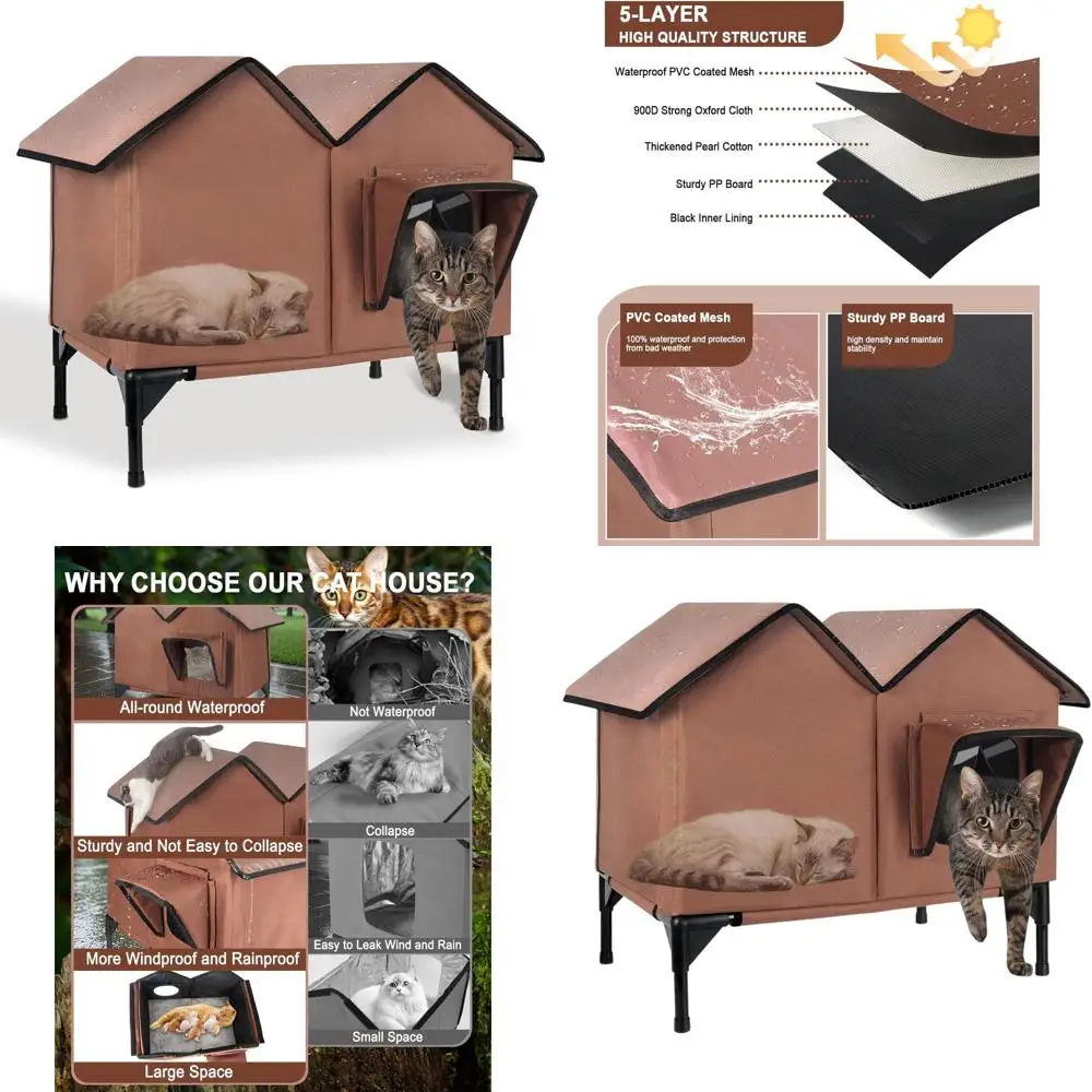 

Weather-Resistant Insulated Outdoor Cat Shelter - Large Waterproof Enclosure for Feral Cats with Escape Hatches and Elevated Pla
