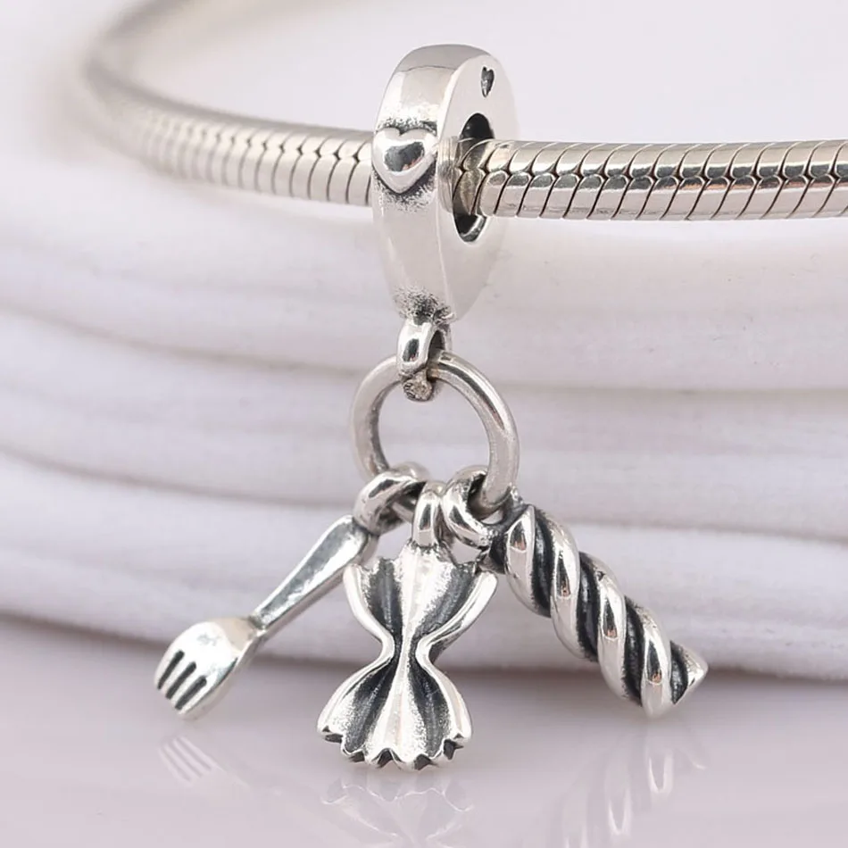 Silver Plated Pendant Bead fit Lady Bracelet Bangle Love Pasta Dangle Charm DIY Jewelry