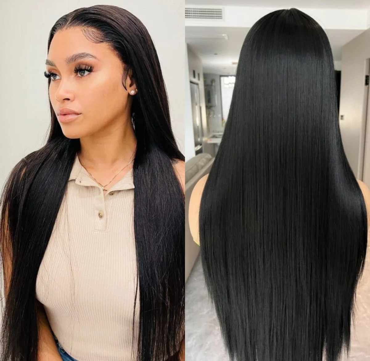 

13×6 Straight Natural Color Pre Plucked Lace Front Human Hair Wigs 220 Density Transparent Lace Frontal Wig For Women1B