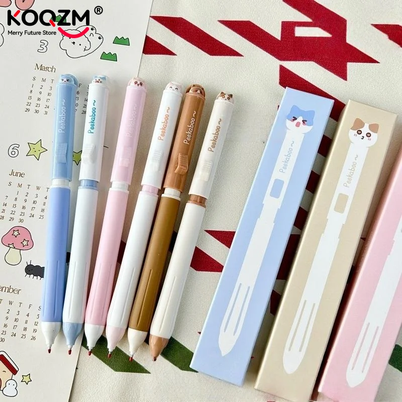 3Pcs School Office Supplies New Cat Push-Button Pens 0.5mm Black Quick-Drying Fun Decompression Cute Cat Pen For Cat Lovers
