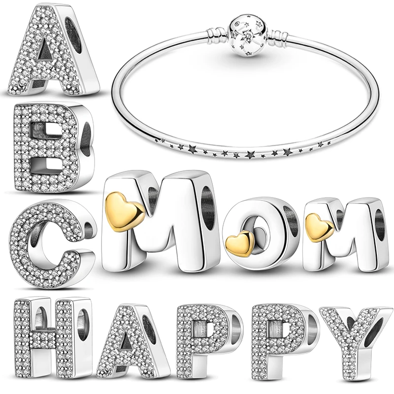 Dijes De Plata De Ley 925 con las 26 letras del alfabeto para mujer, dijes para pulseras Pandora, joyería fina DIY, regalos De cumpleaños