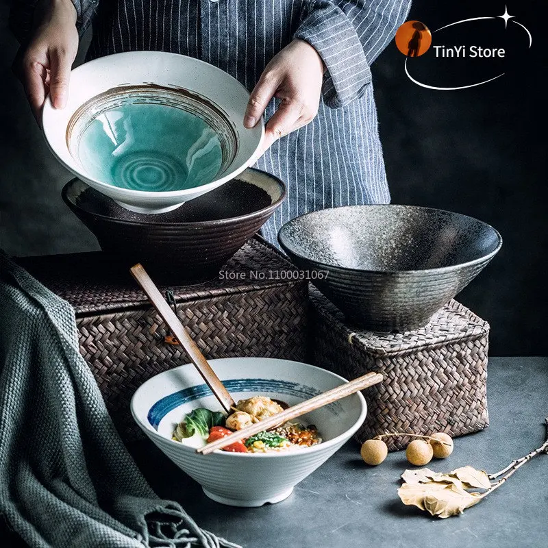 Japanese Style Tableware Set Ceramic Bowl Household Large Ramen Rice Noodles Soup Bowl Kitchen Tableware Microwave Oven Bakware