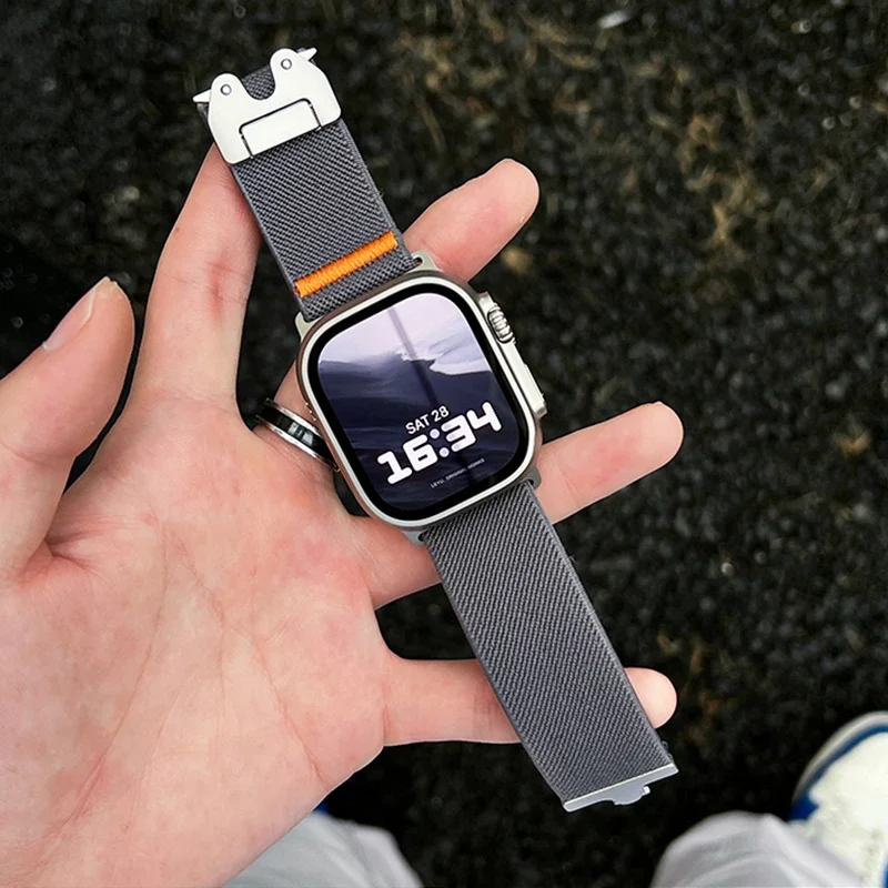 Nylon Strap for Apple Watch Band 10 9 8 7 46mm 45mm 41mm 44mm 42mm Braided Elastic Bracelet IWatch Series 6 SE 5 4 Ultra 2 49mm