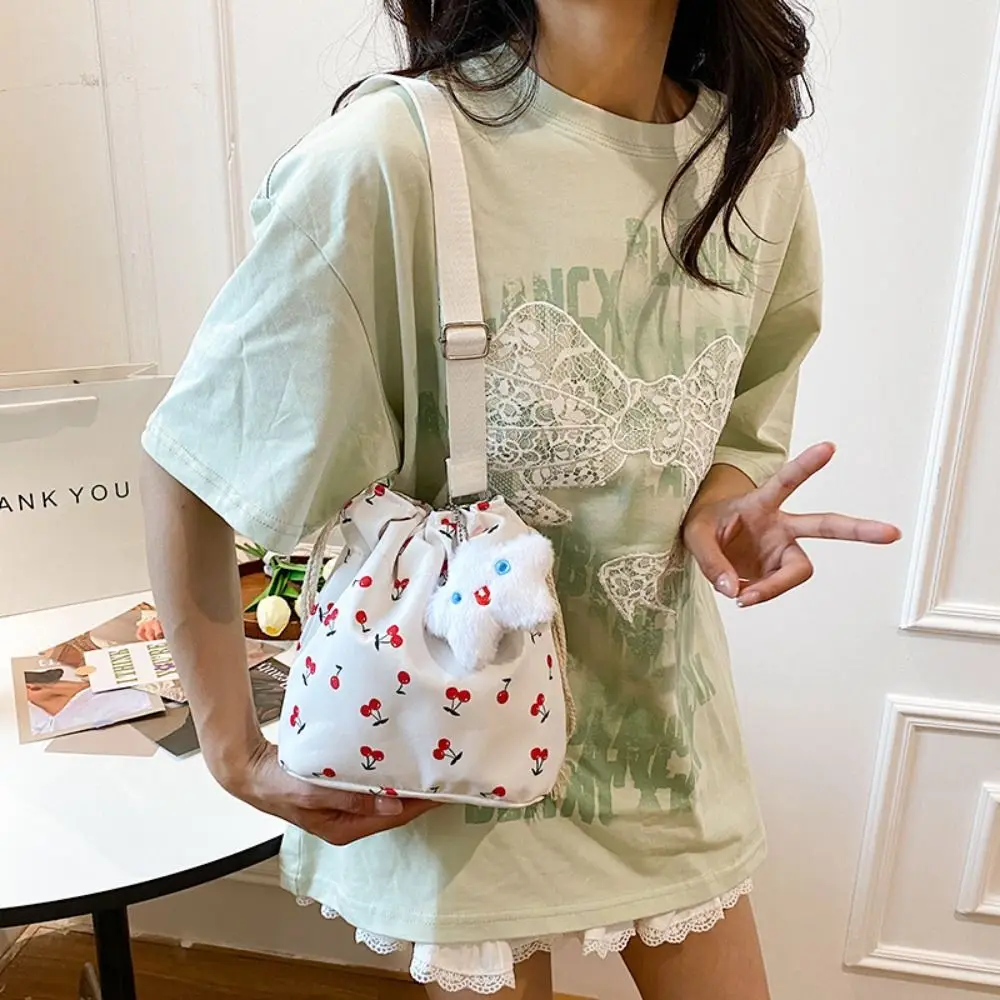 Commute Drawstring Bucket Bag Shoulder Bag Handbag Cherry Crossbody Bag Large Capacity Makeup Storage Bag Drawstring Bag Girls