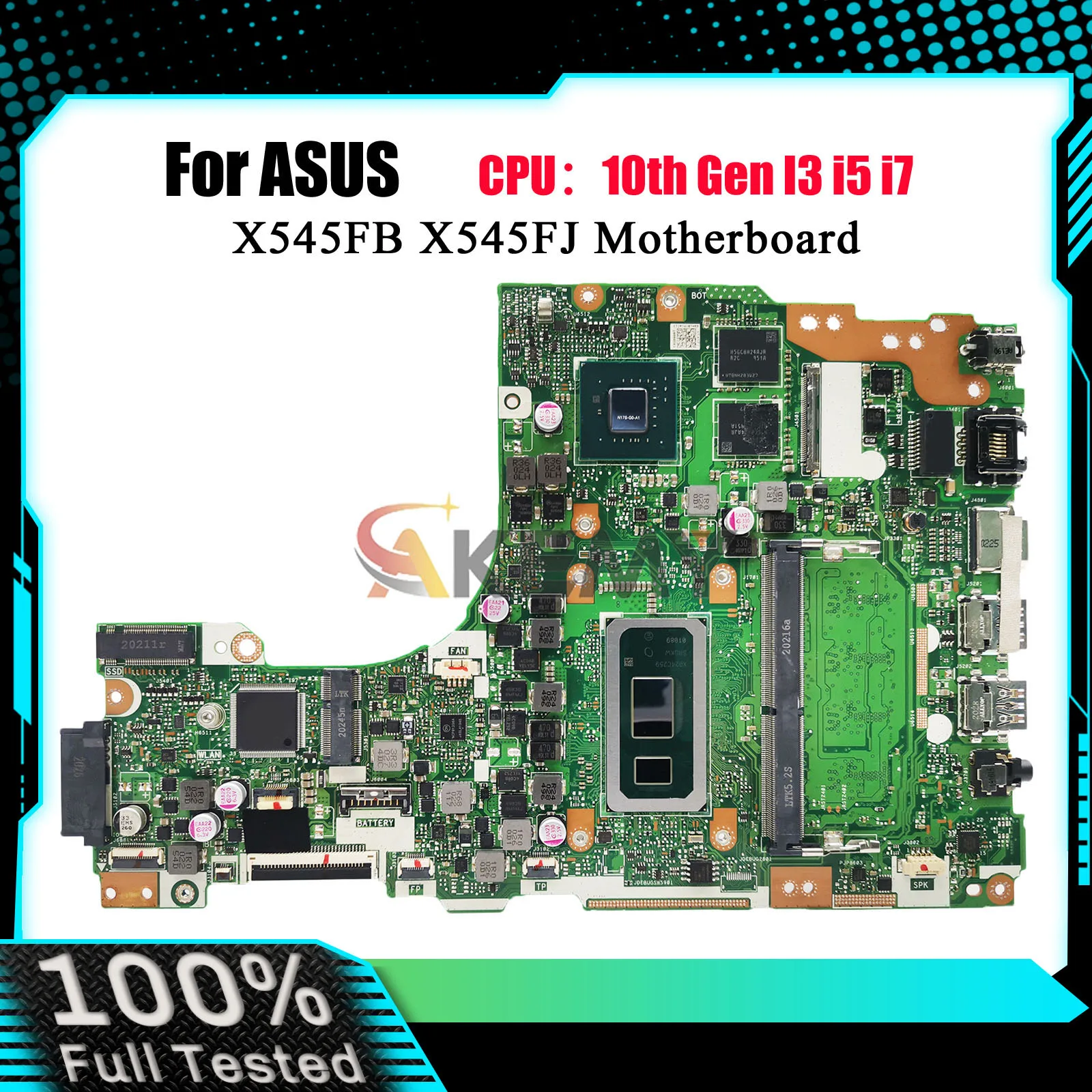 

X545FB Laptop Motherboard For ASUS VivoBook X545FJ X545F X545FB Notebook Mainboard With 10th Gen I3 i5 i7 tests OK fast shipping